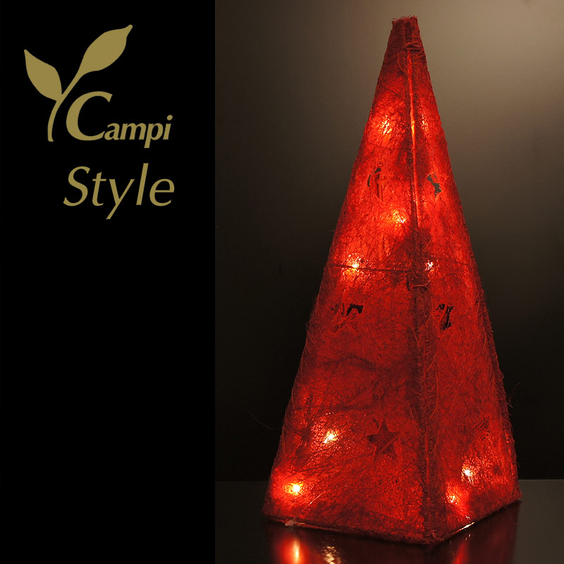 Leuchtpyramide rot mit Sternendekor 16x40 cm